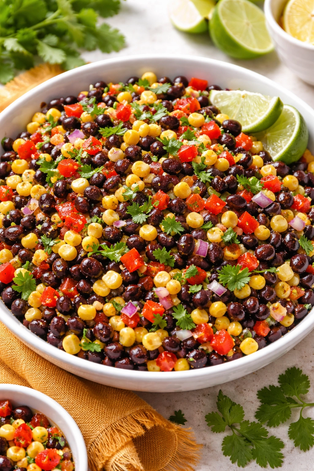 Colorful black bean and corn salad with peppers and cilantro