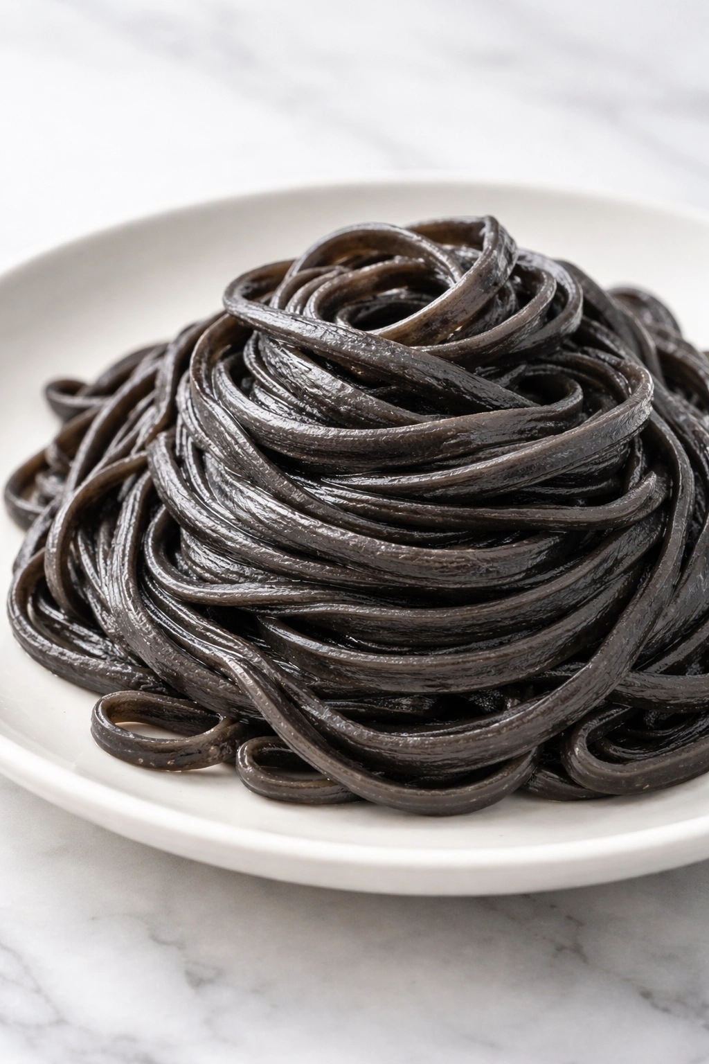 Black bean pasta on a clean plate