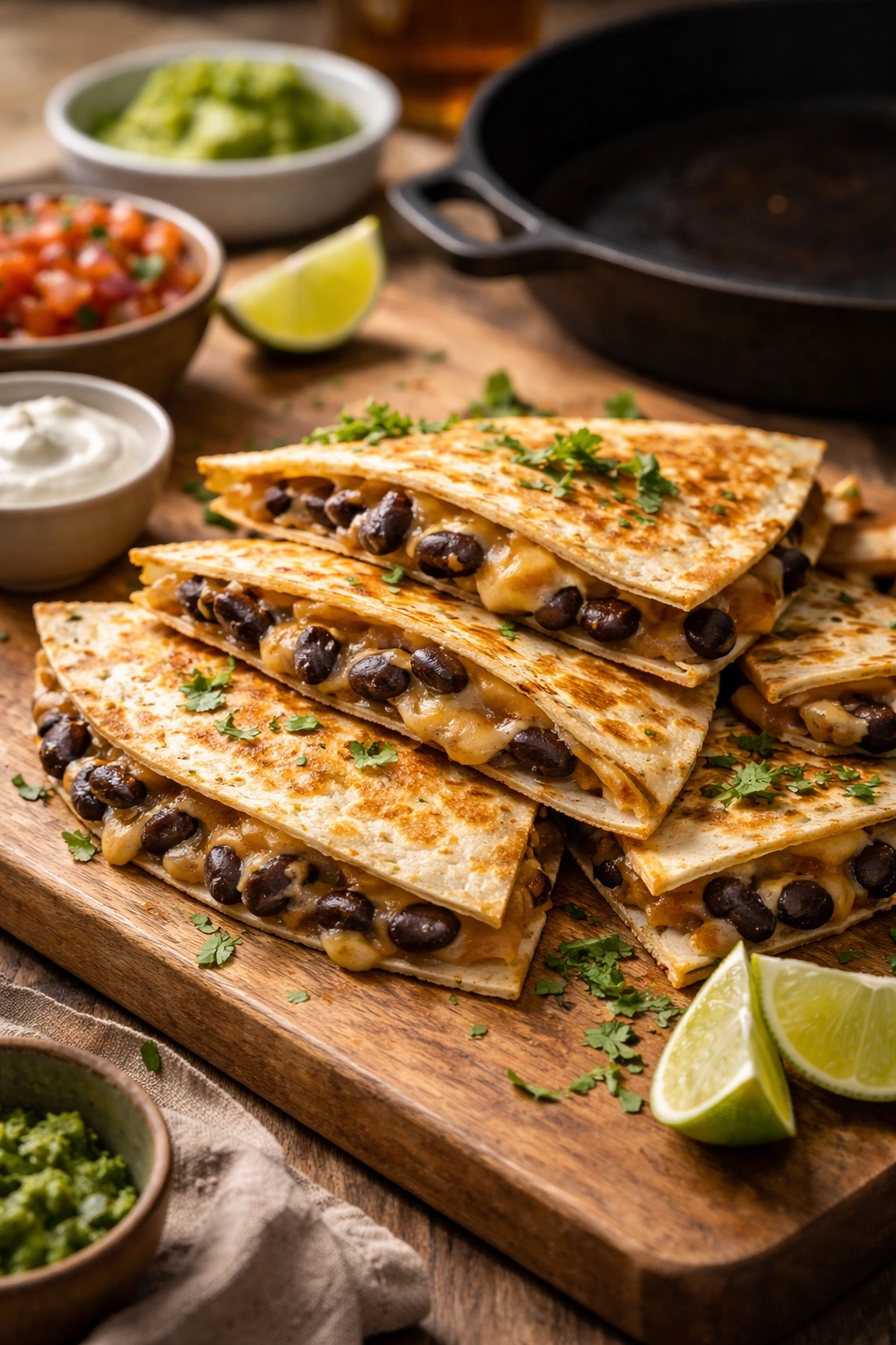 Quesadillas with melted cheese and black beans
