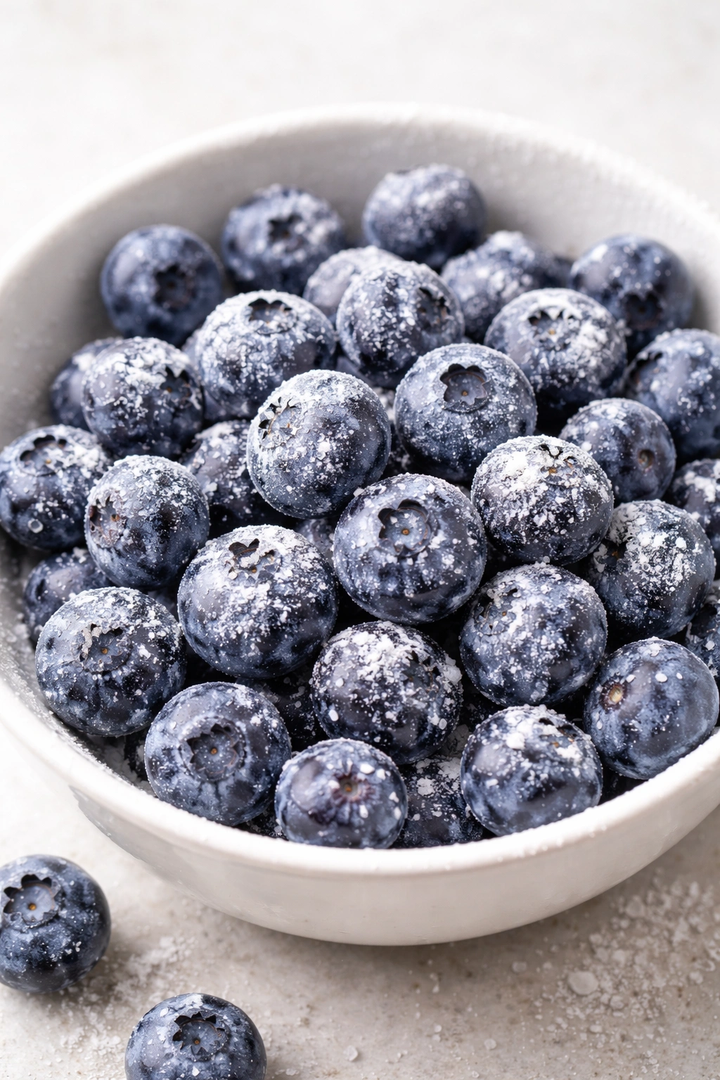 Blueberries with a light cornstarch dusting in a small bowl