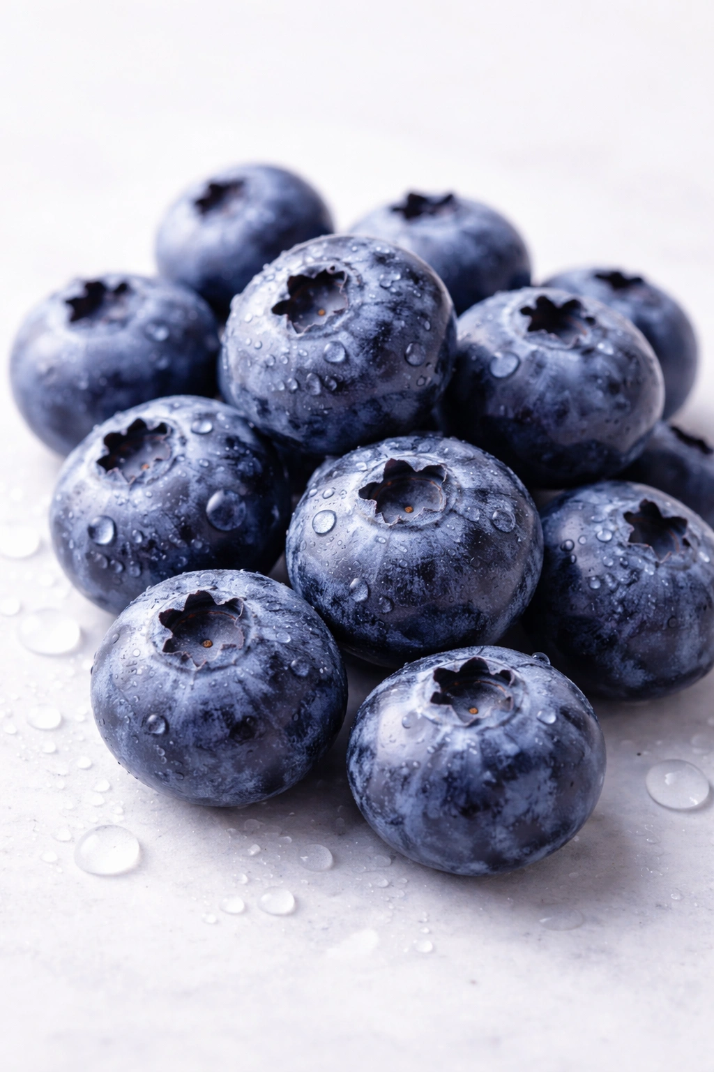 Close-up of fresh blueberries on a pale background