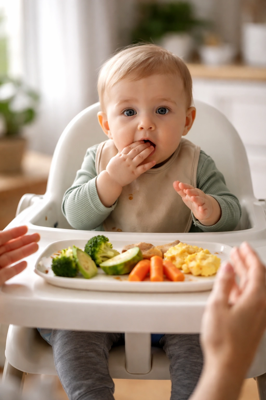 BLW challenges gag reflex safety scene with baby and caregiver at mealtime