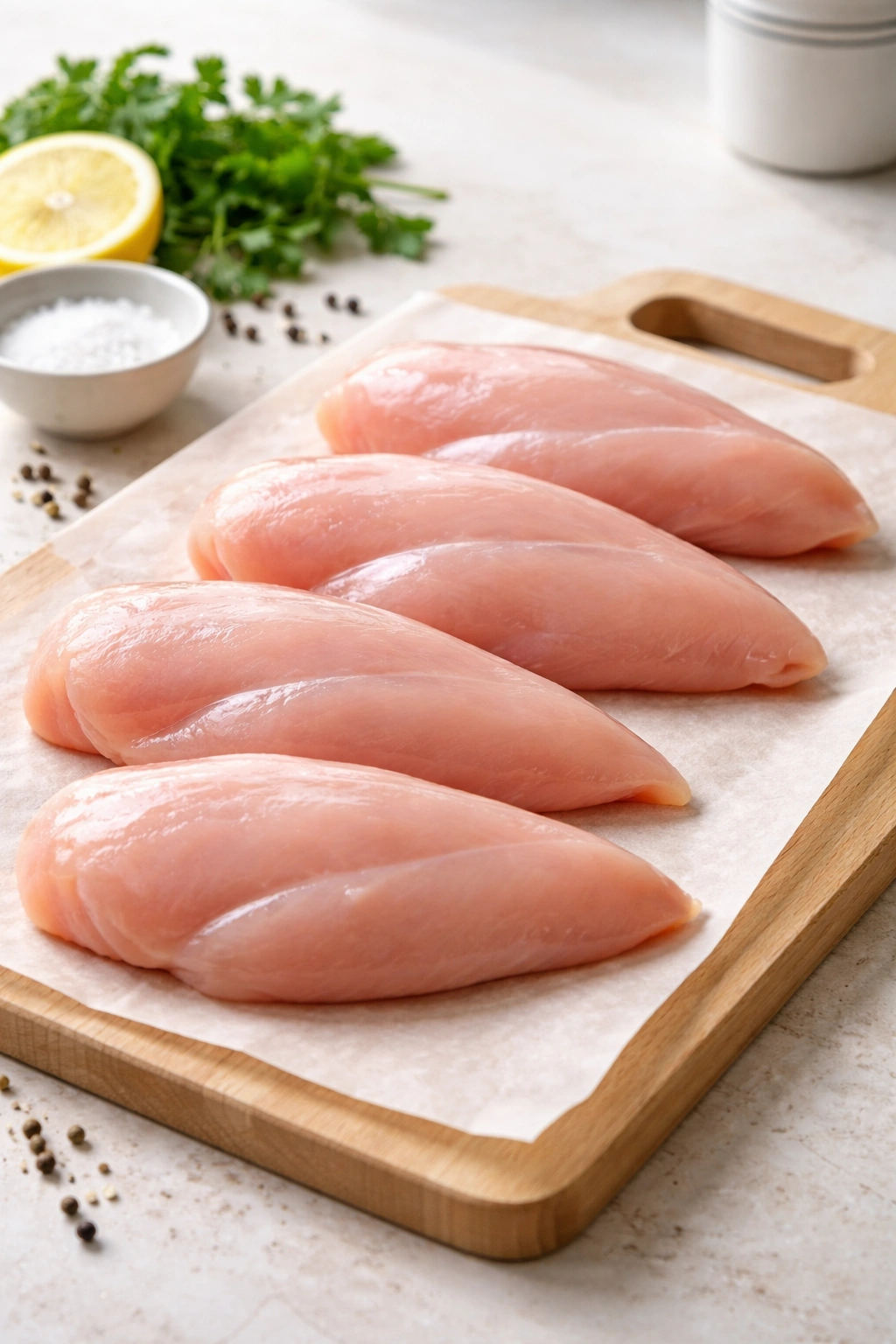 Boneless skinless chicken breast with uniform thickness