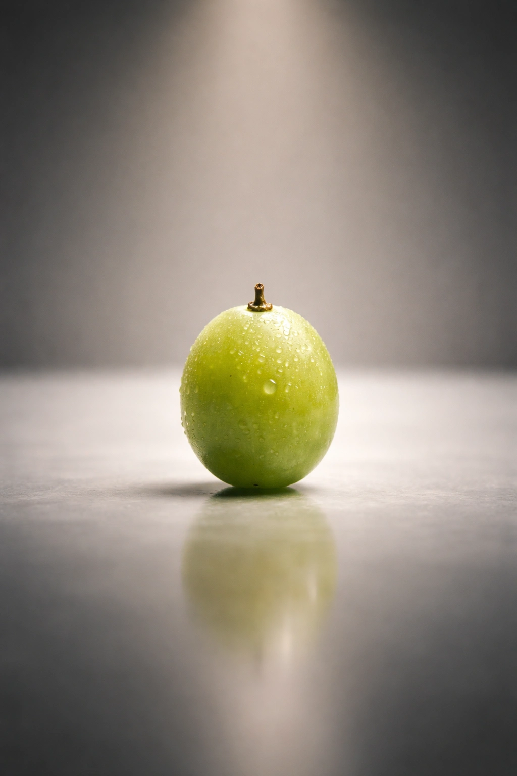Seedless fruit on a reflective surface with downward lighting
