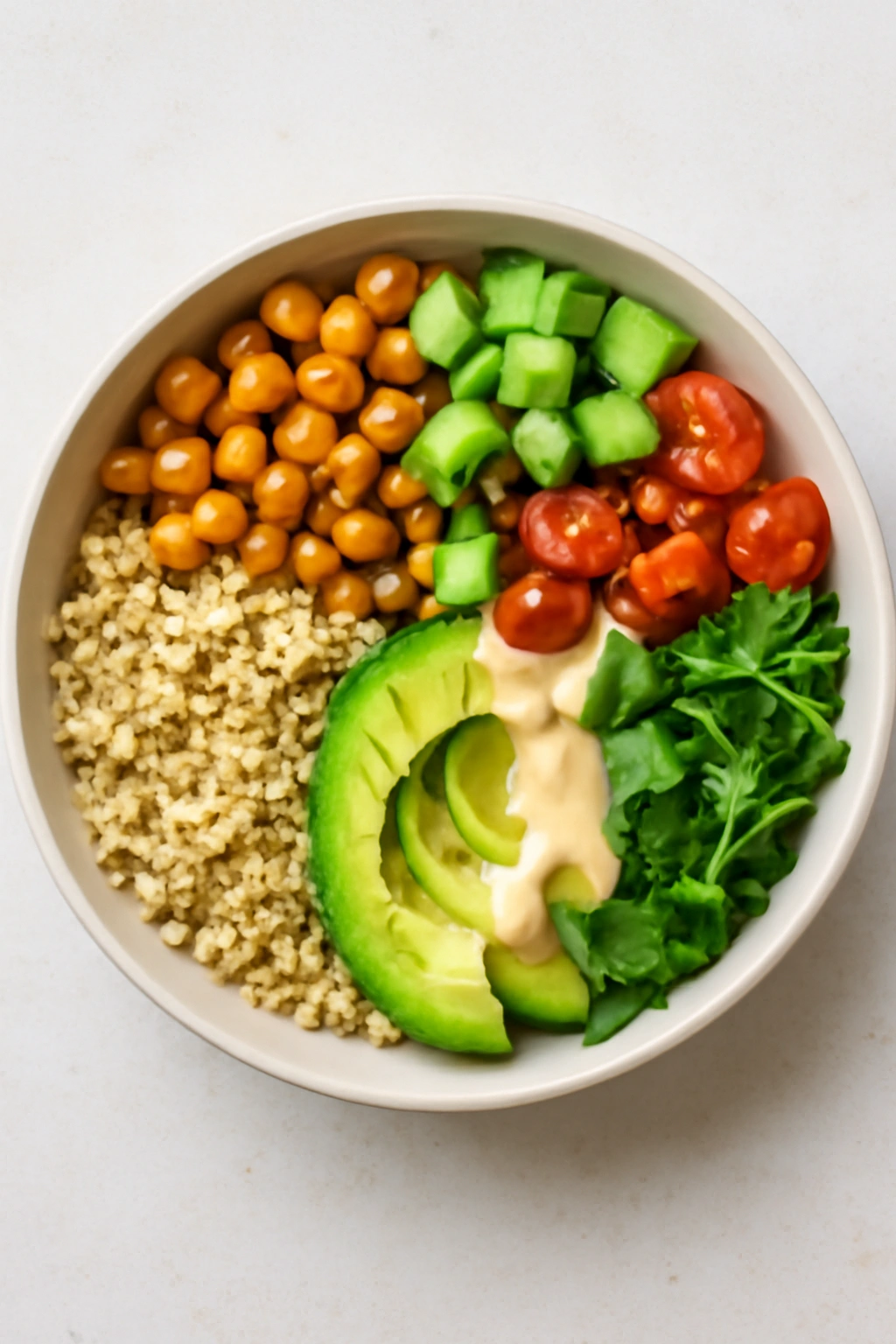 Colorful bowl with grains, veggies, and protein for a build-your-own dinner