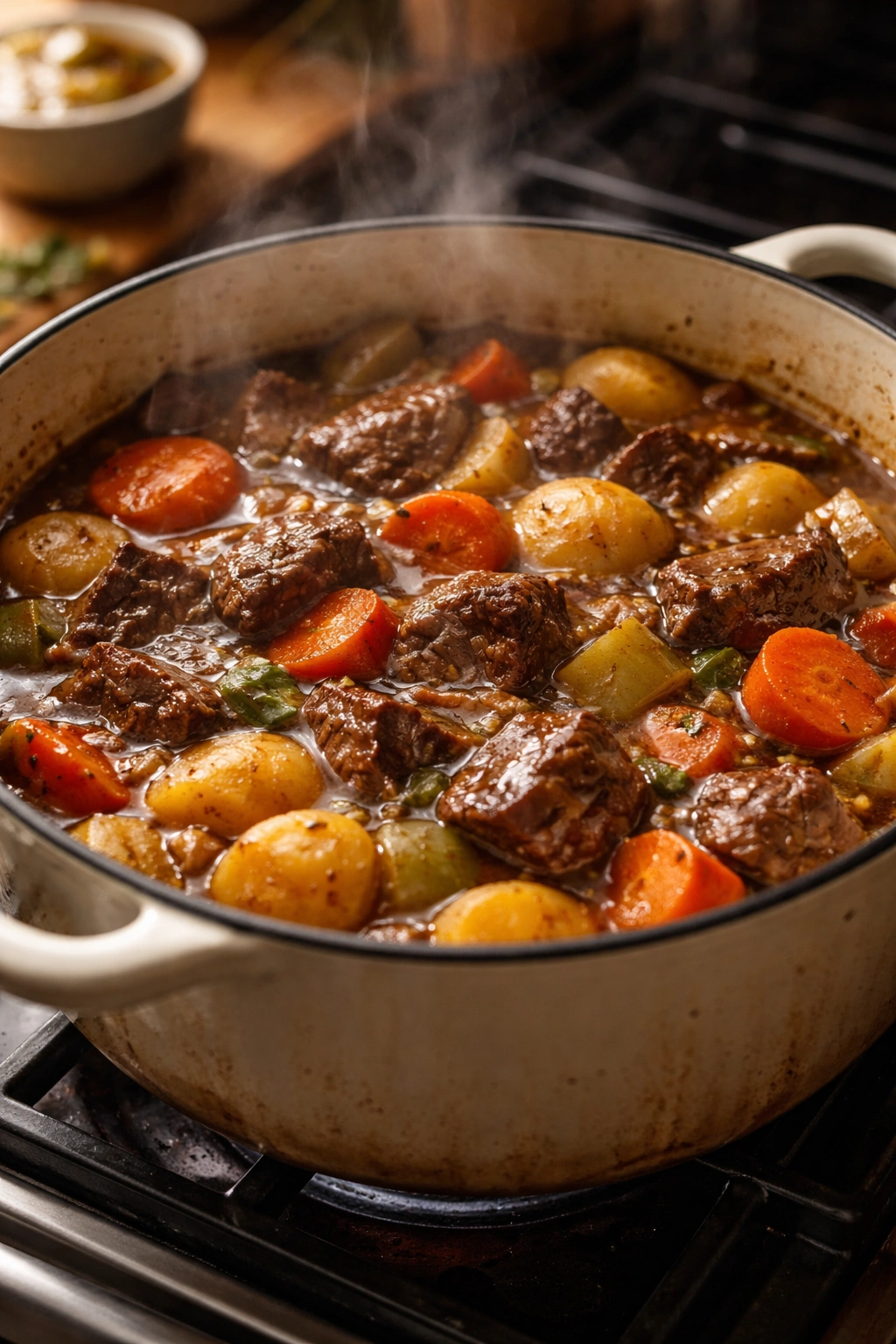 Braise in a Dutch oven with meat and vegetables in rich broth and steam
