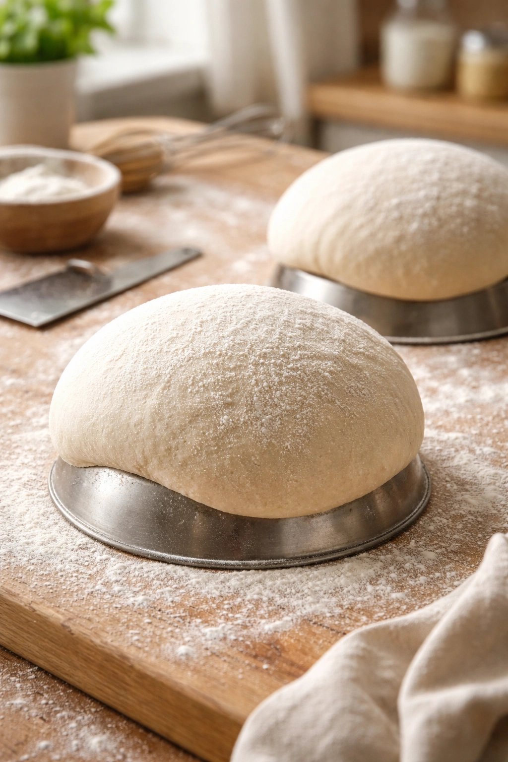 Dough shaped into a rounded loaf with a subtle seam