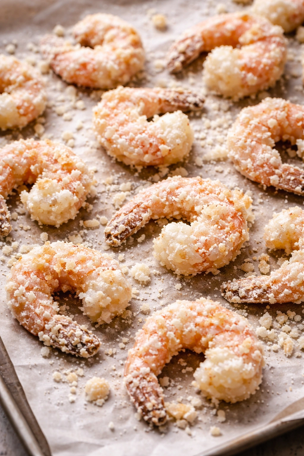Shrimp with uneven coating illustrating breading mistakes