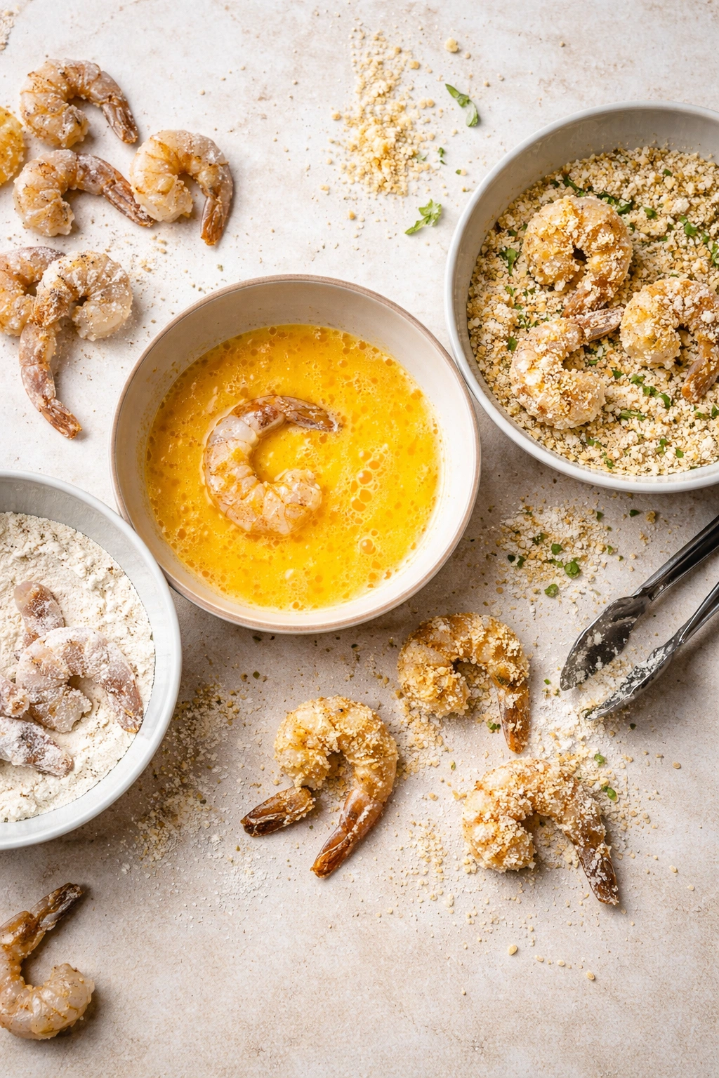 Shrimp breading in three-step method