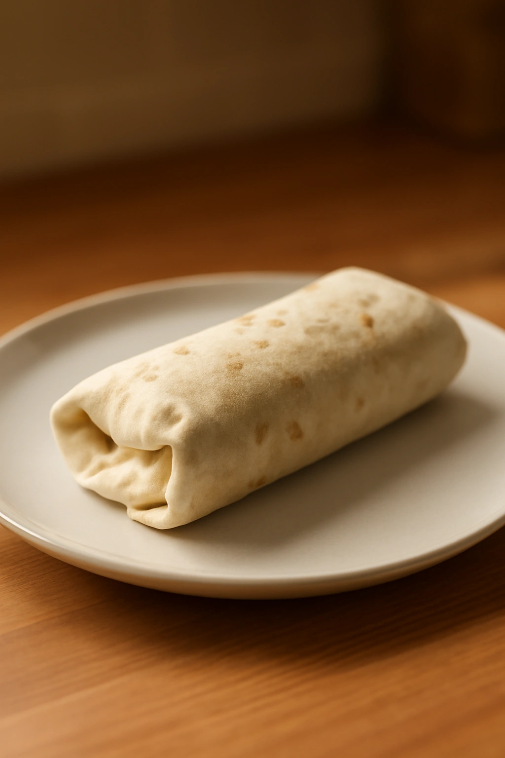 Wrapped breakfast burrito on a plate, ready to freeze