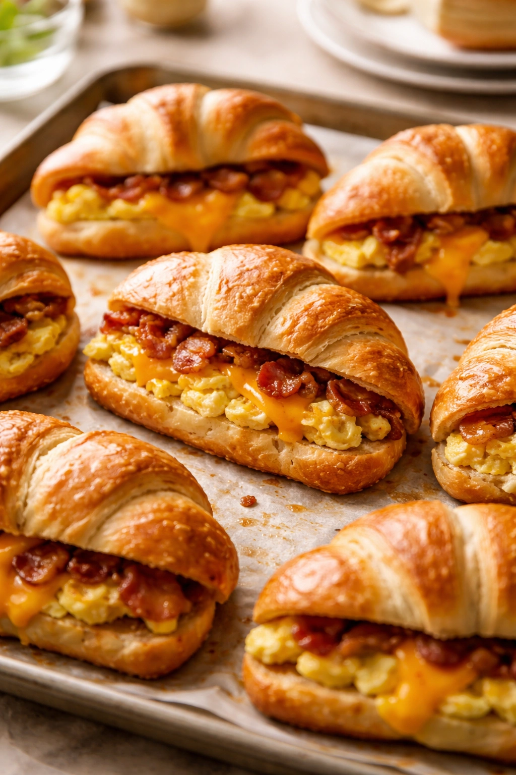Breakfast crescent roll sandwiches with eggs and cheese