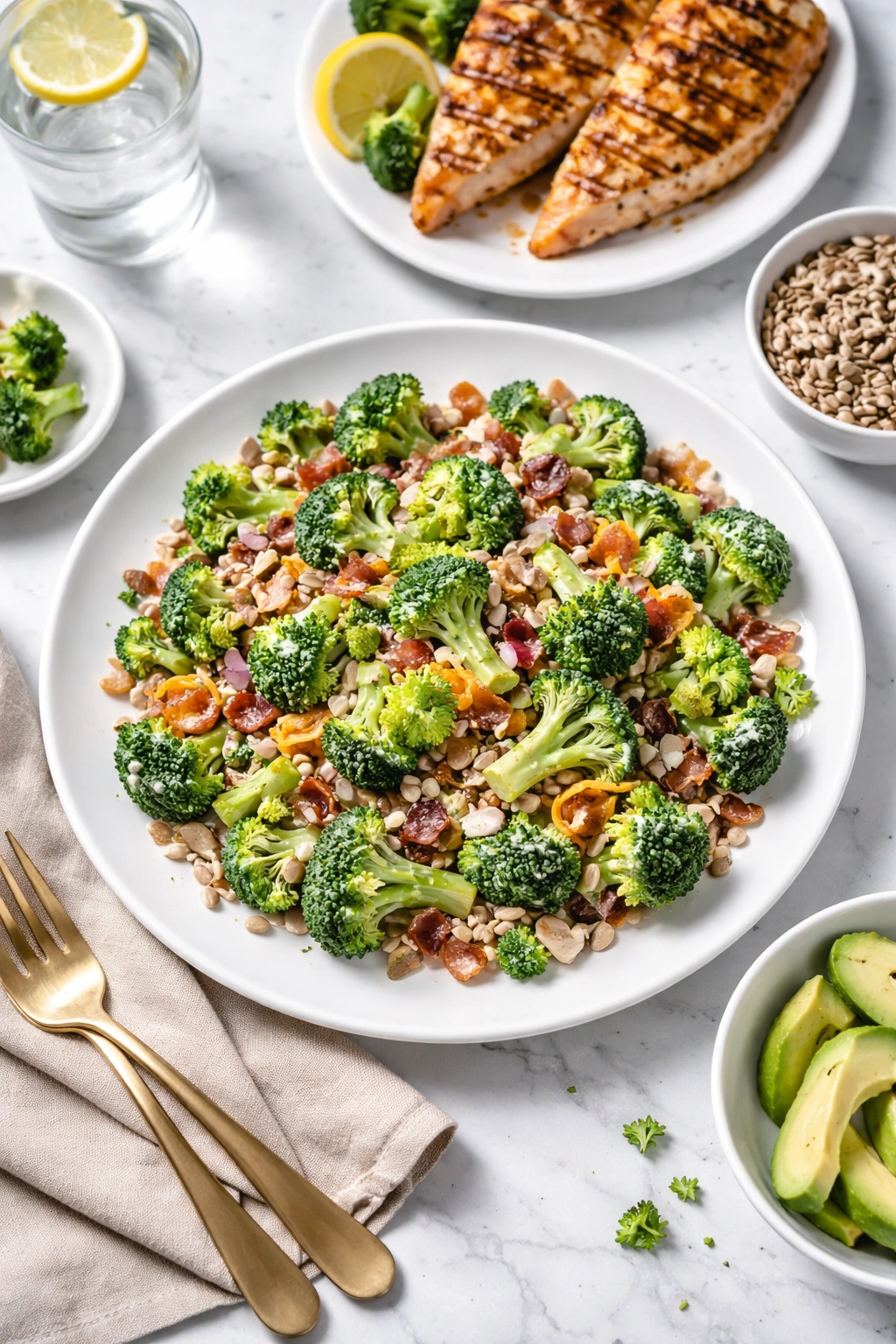 Plate of broccoli salad ready to serve