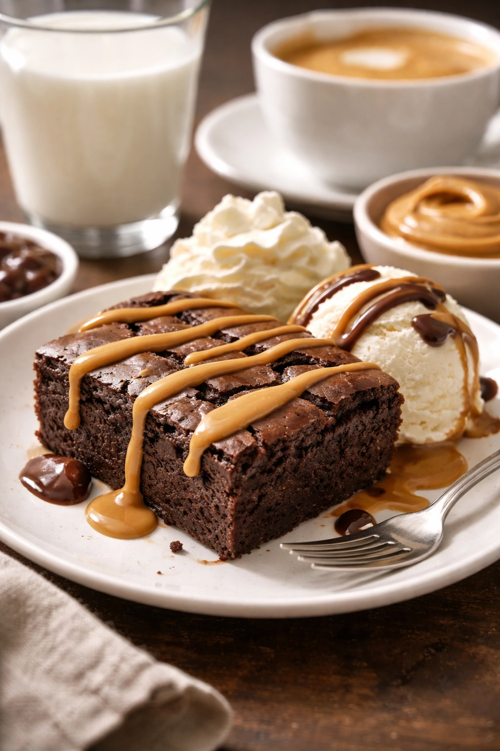 Fudgy brownie on plate with glossy finish, hint of indulgence