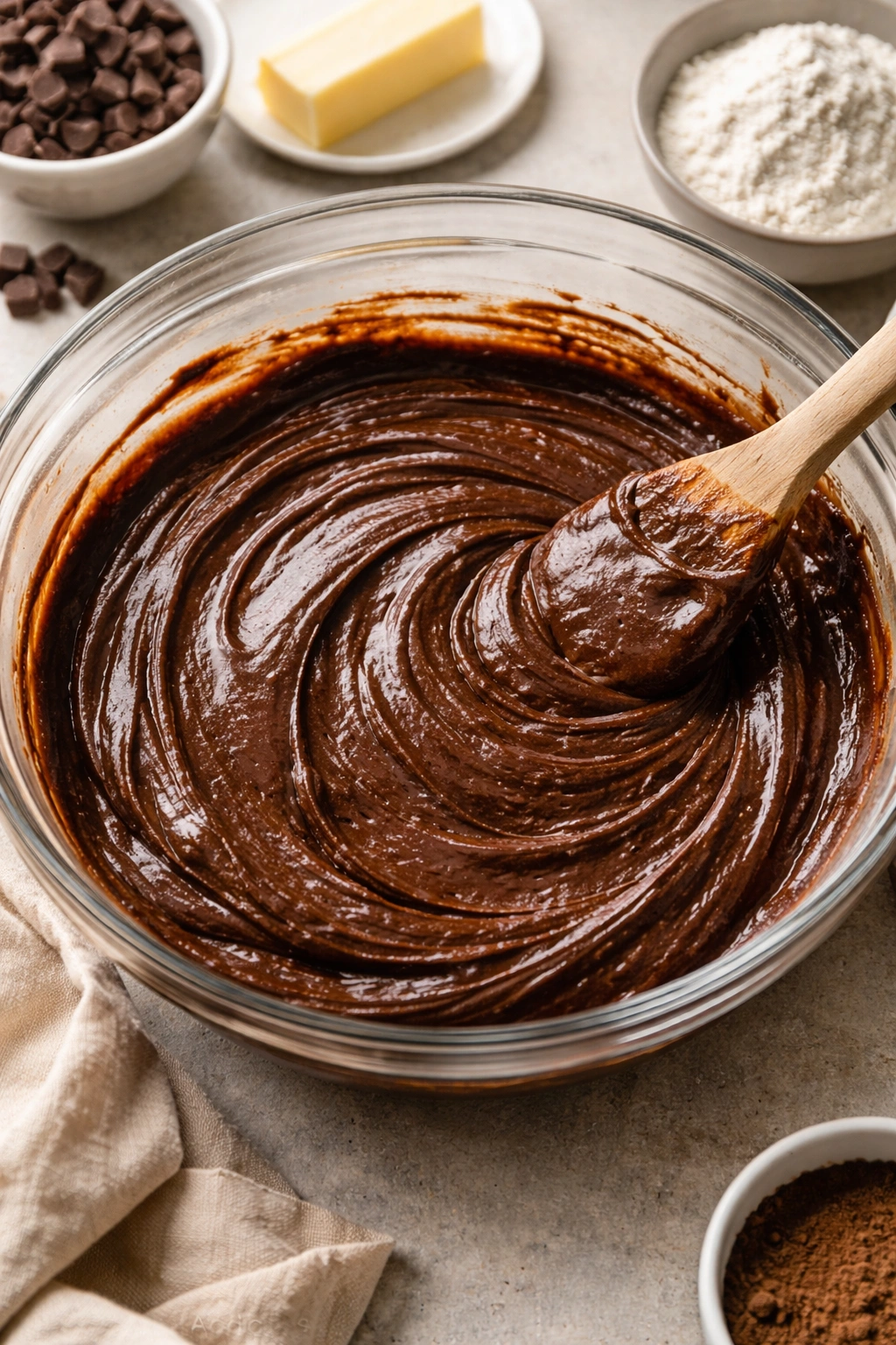 Batter in a bowl with smooth texture and gentle folding