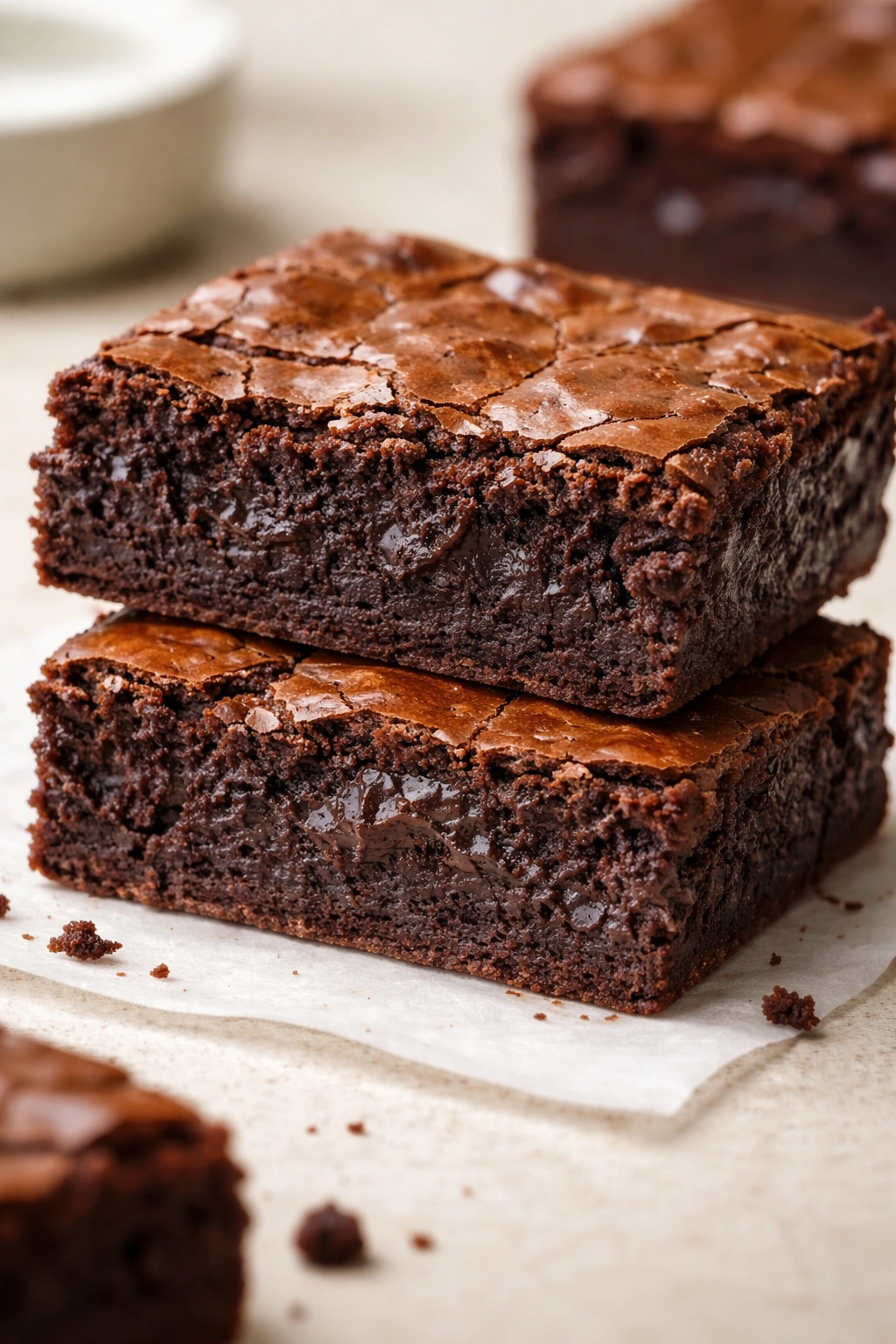 Cross-section of fudgy brownie showing dense interior