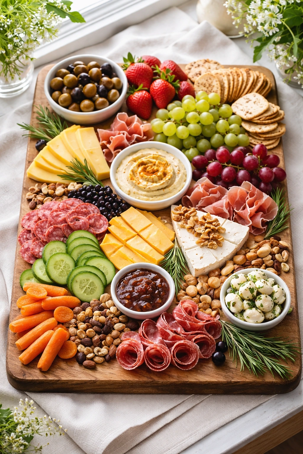 Elegant budget-friendly charcuterie board on a wooden board