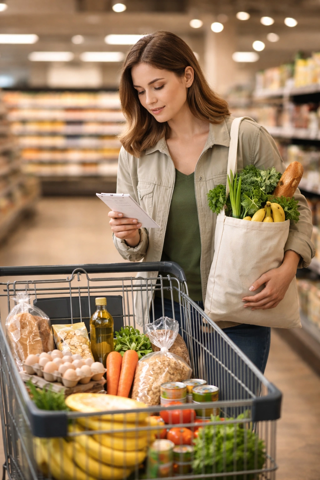 Shoppers avoiding impulse buys with a focused cart