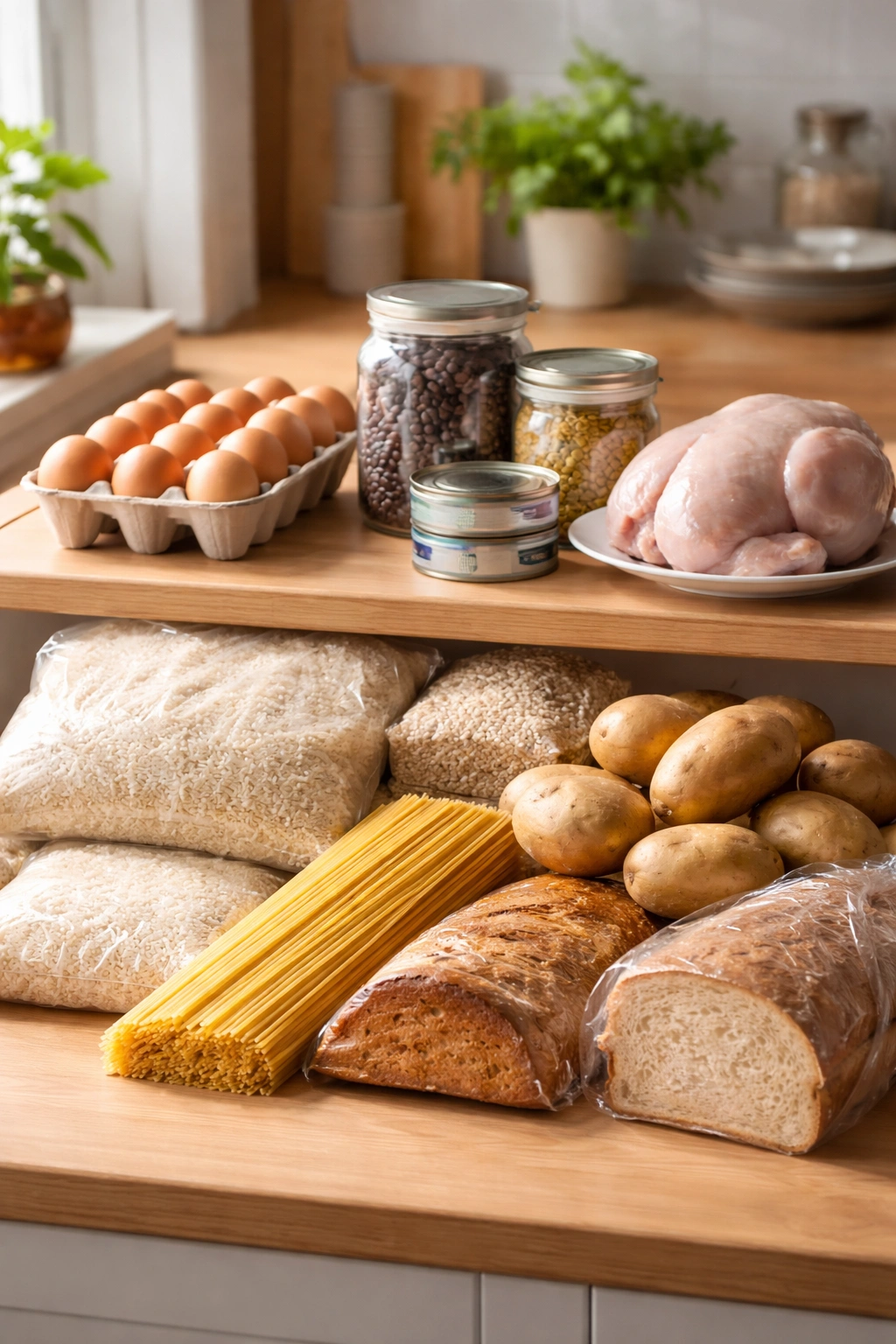 Visual of prioritized protein items above carbs on a kitchen counter