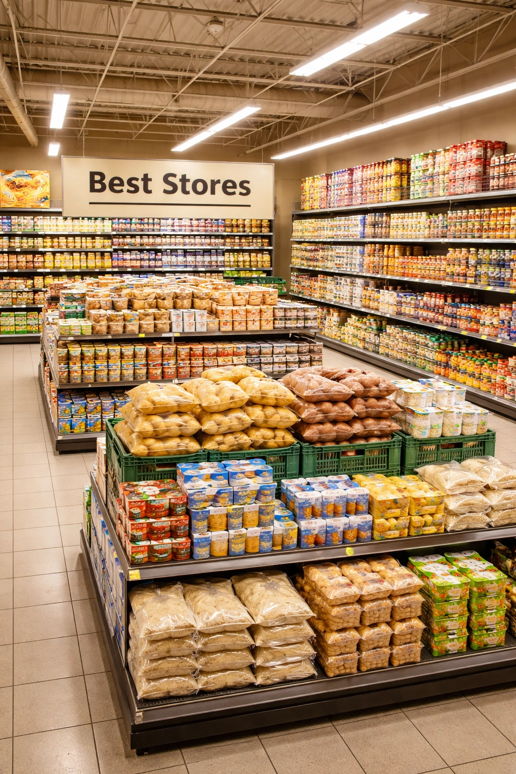 Store interior with budget-friendly shelves and bulk items