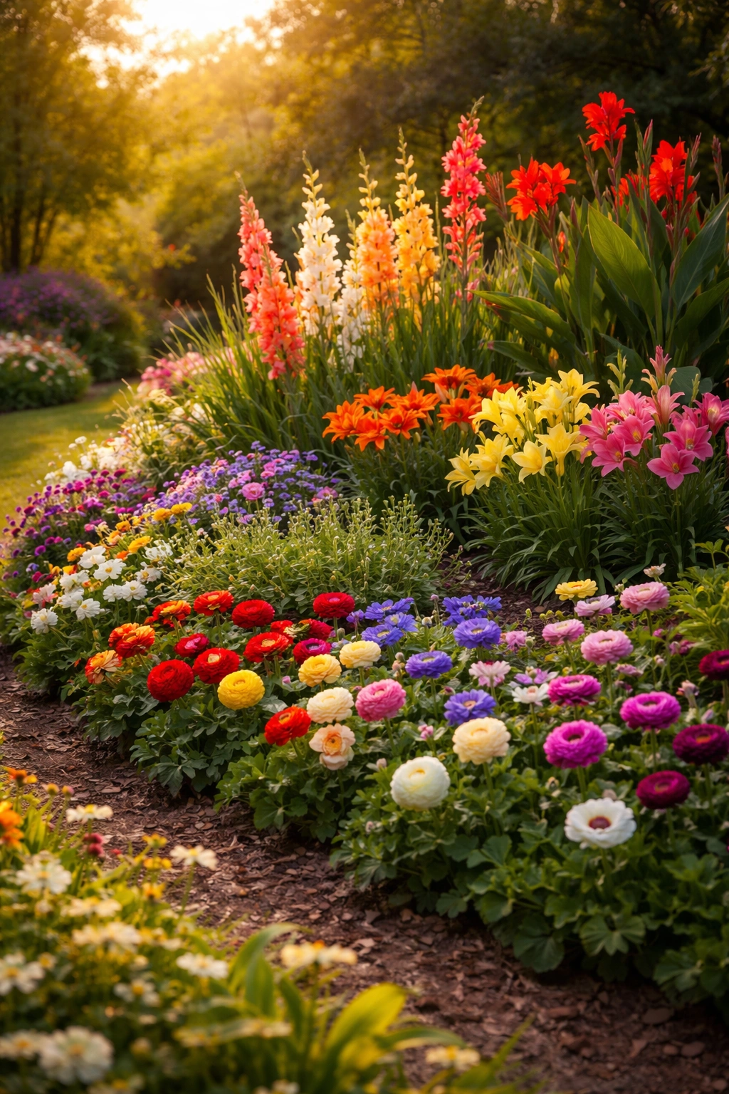 Garden border designed with layered heights for visual impact