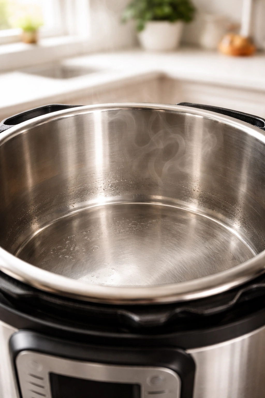 Close-up of clean inner pot bottom with no scorch marks