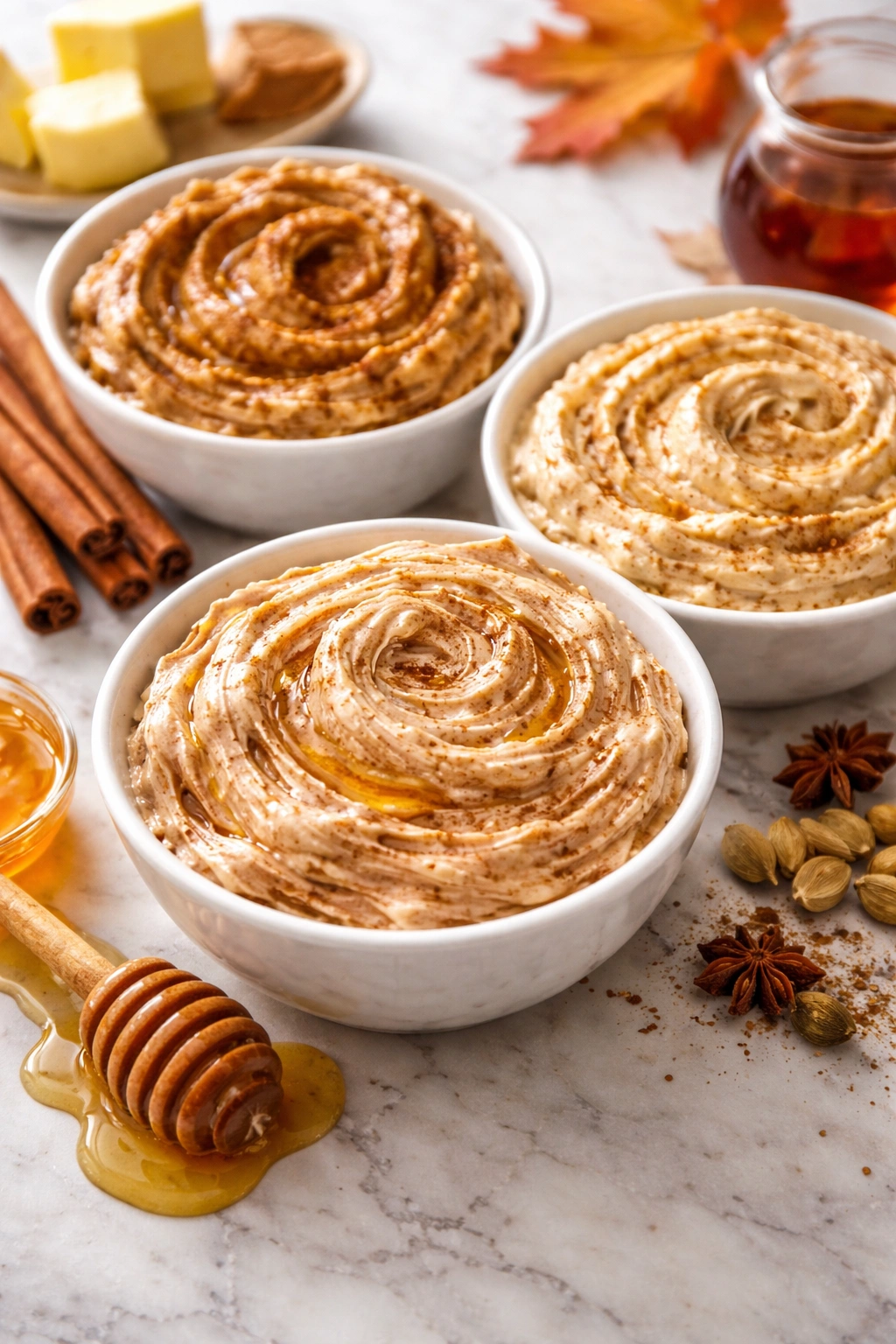 Whipped butter with cinnamon streaks and honey color variations