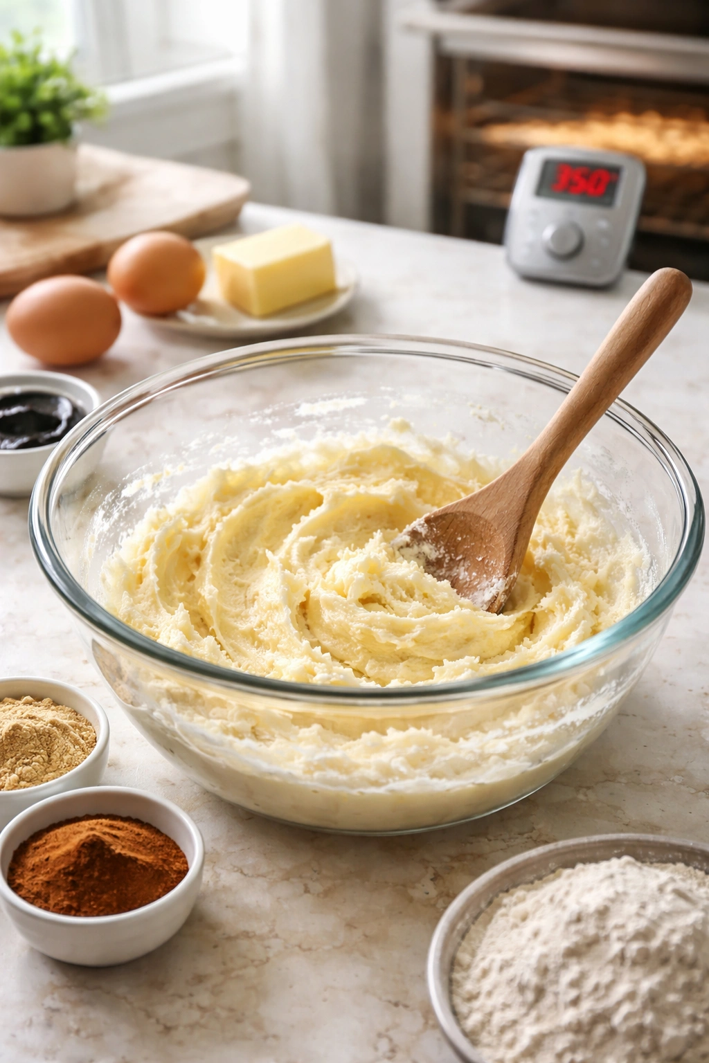 Creamed butter and sugar in a bowl, ready for perfect texture