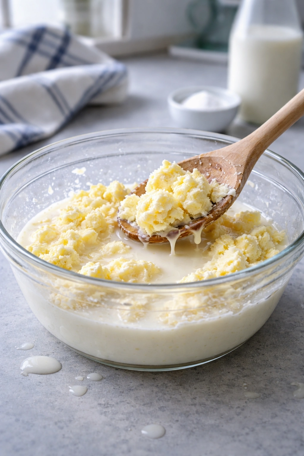 Butter with separated fat and liquid indicating setting mistakes