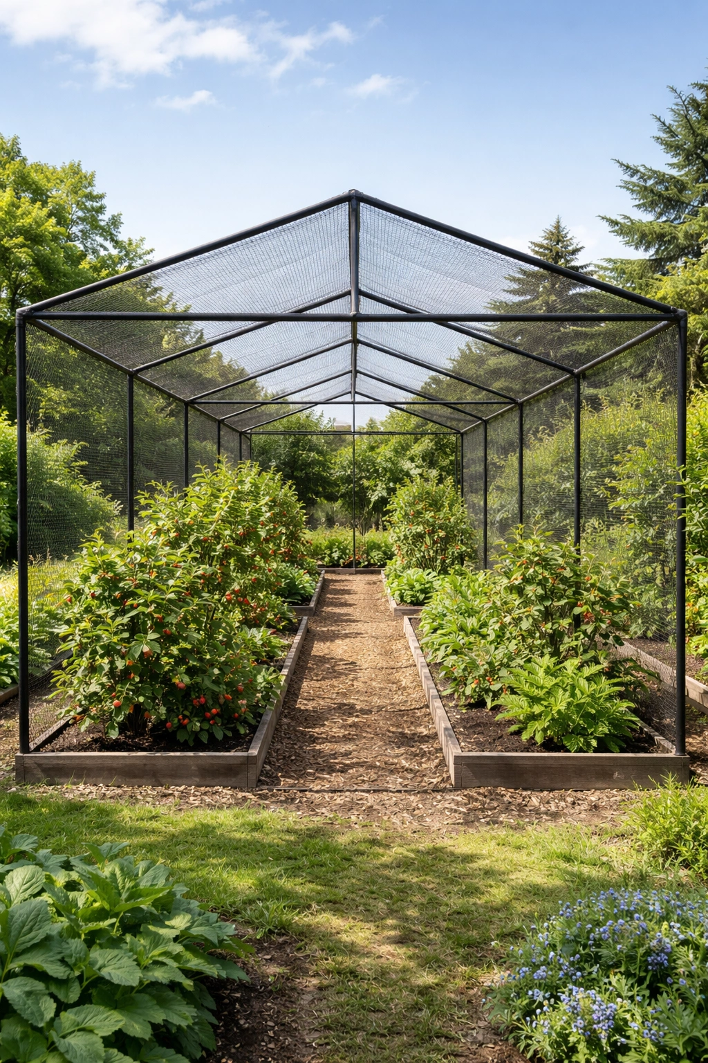 Large fruit cage with generous interior space and walkways