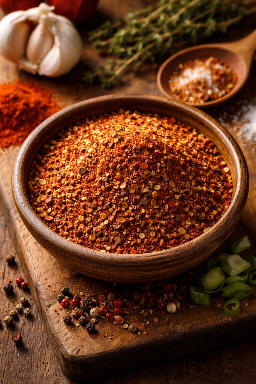 Rustic bowl of Cajun seasoning blend with colorful spices