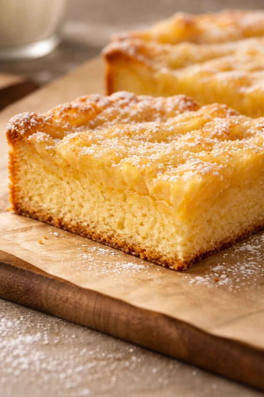 Cross-section showing tender base layer of St. Louis Gooey Butter Cake