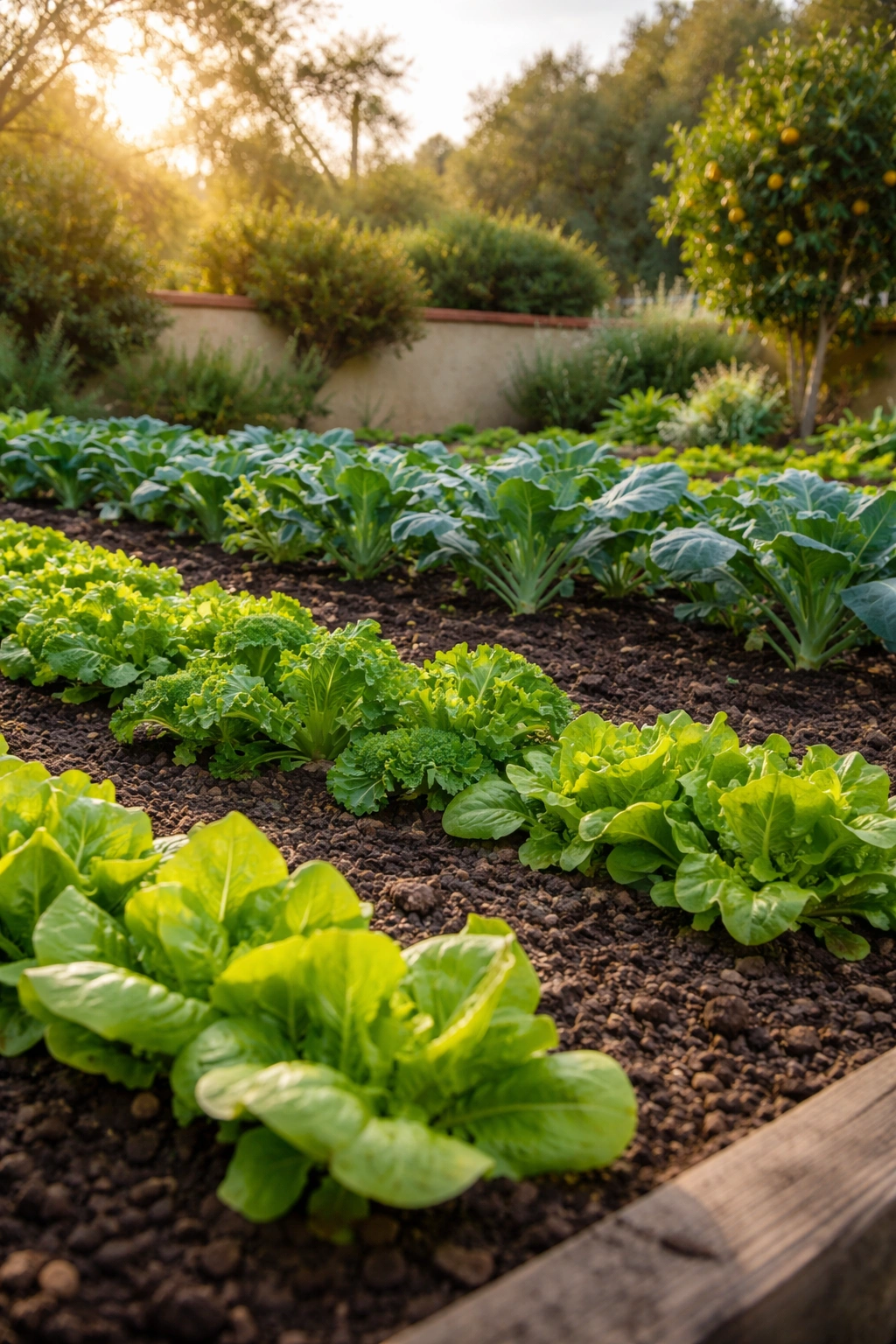 Winter California garden with cool-season crops thriving in December