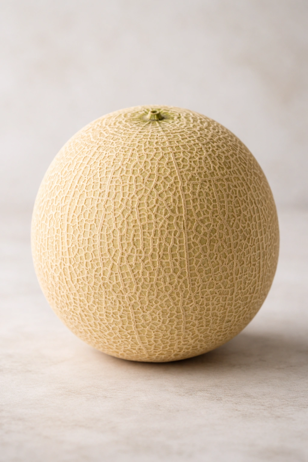 Smooth, defect-free cantaloupe on a neutral background