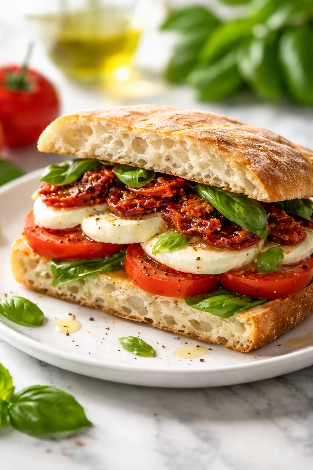 Caprese sandwich with mozzarella tomato basil
