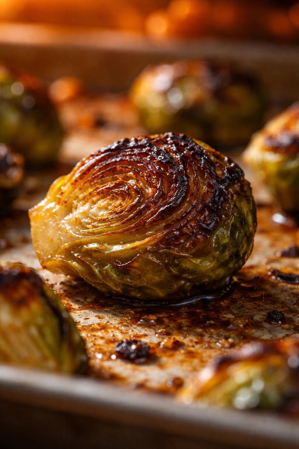 Brussels sprout with a caramelized golden-brown exterior