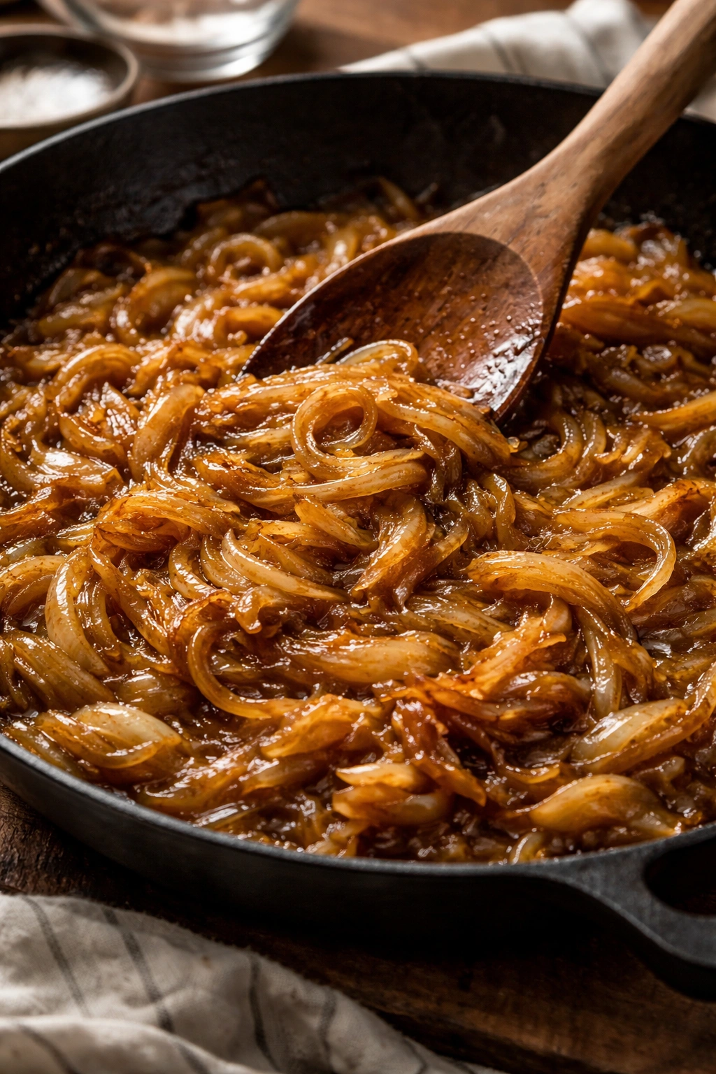 Skillet of golden caramelized onions