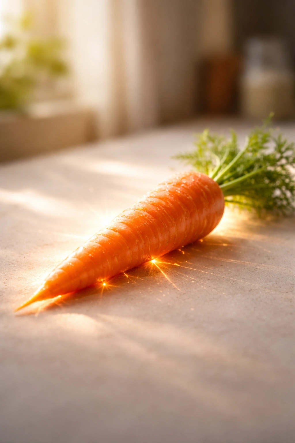 Carrot glowing softly to symbolize energy and morning nutrition