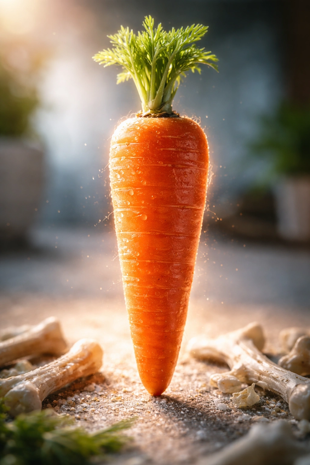 Close-up carrot highlighting texture with lighting suggesting bone support nutrition