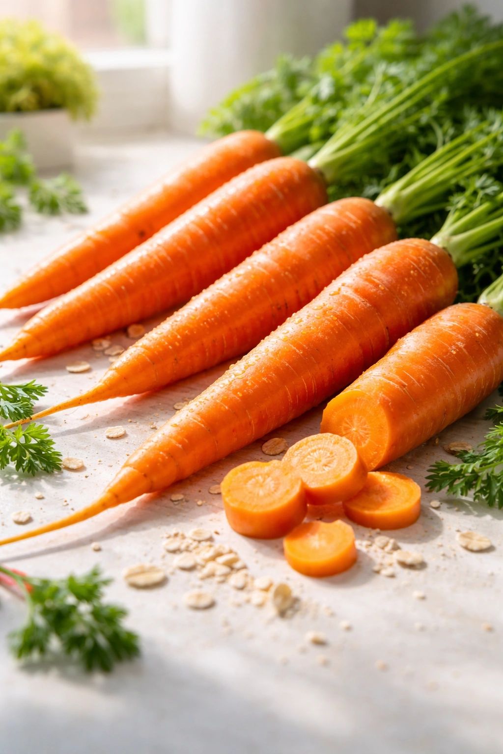 Close-up of orange carrots arranged to imply digestive health