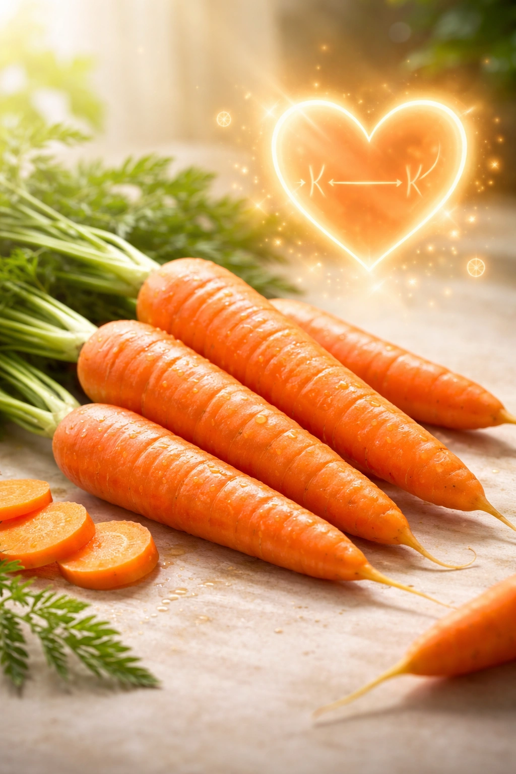 Close-up of orange carrots with soft glow for heart health