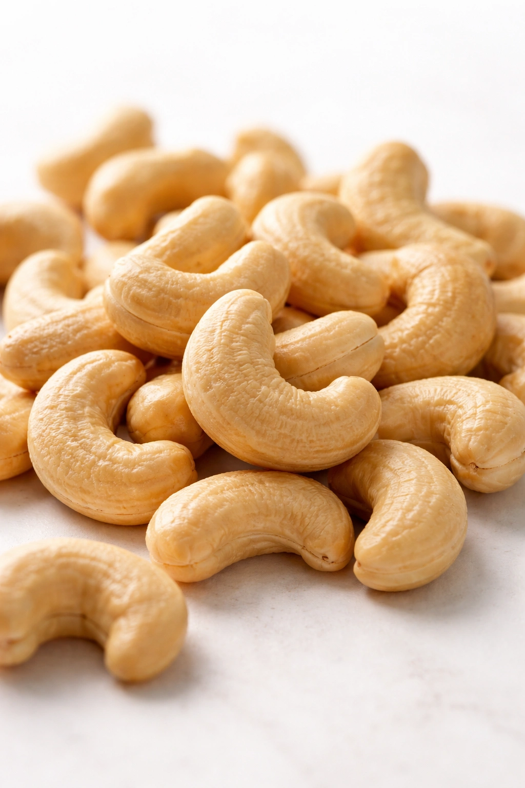 Cashews on white background emphasizing fiber benefits for digestion