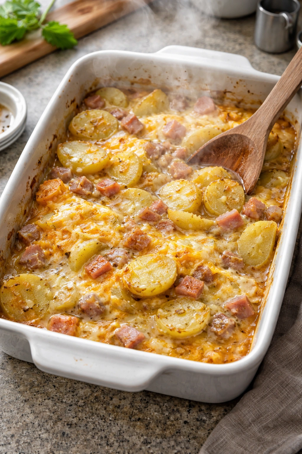 Casserole with watery sauce and separation indicating troubleshooting needs.