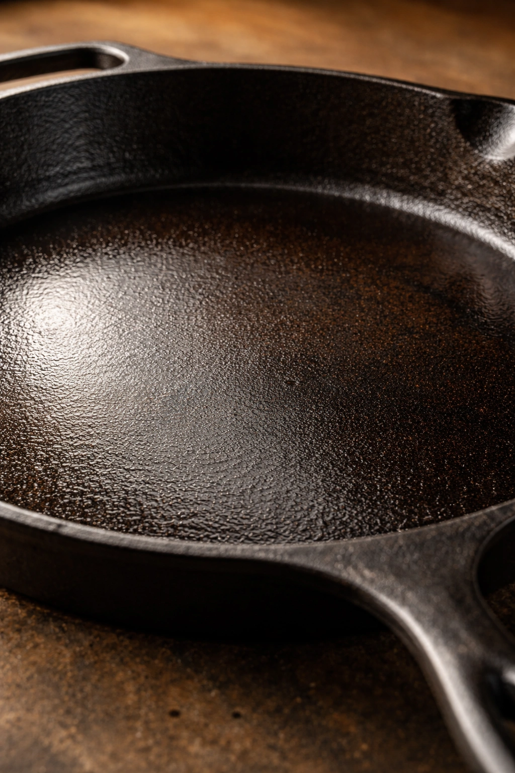 Skillet surface with light oil sheen for maintenance seasoning