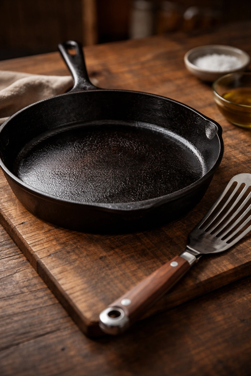 Seasoned cast iron skillet ready for searing