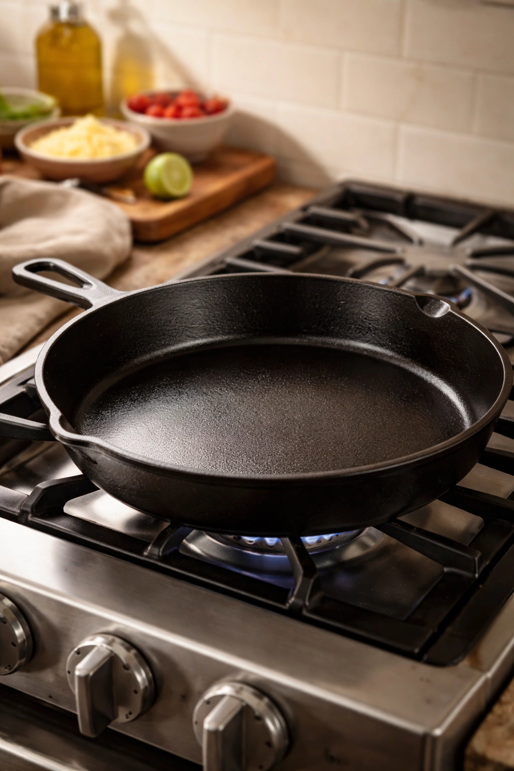 Cast-iron skillet on stove ready for one-pot cooking
