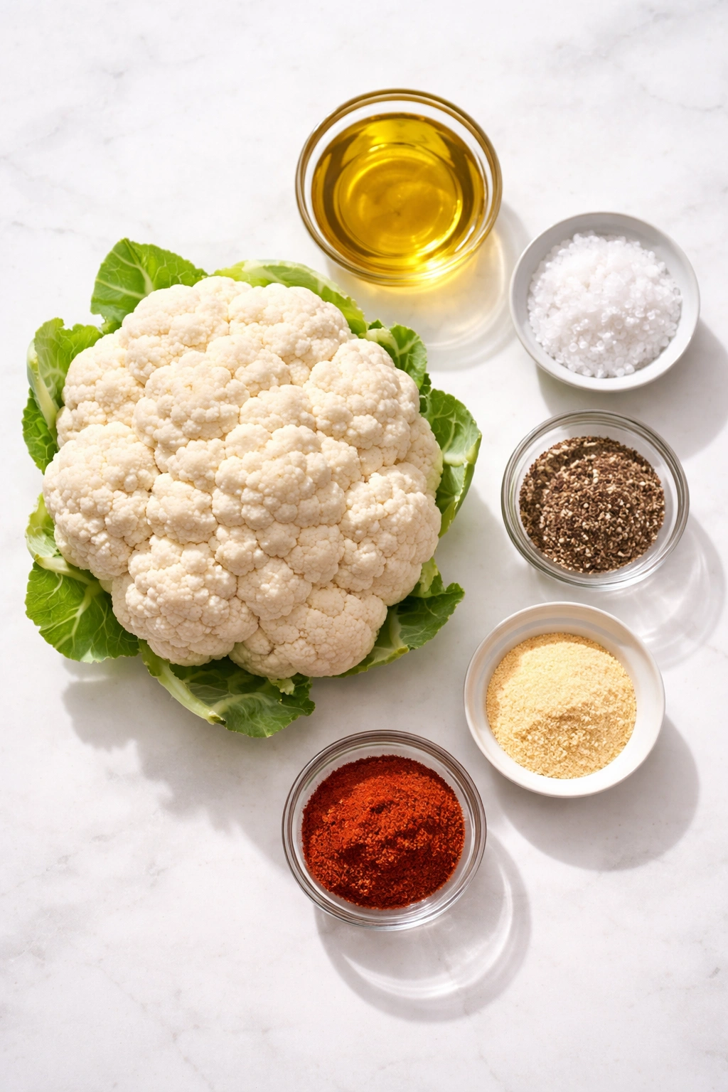 Cauliflower bites ingredients arranged on a clean surface