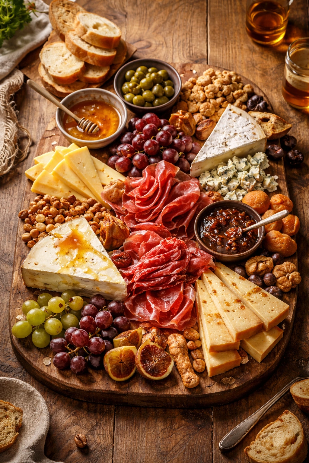 Rustic charcuterie board with cheeses and meats
