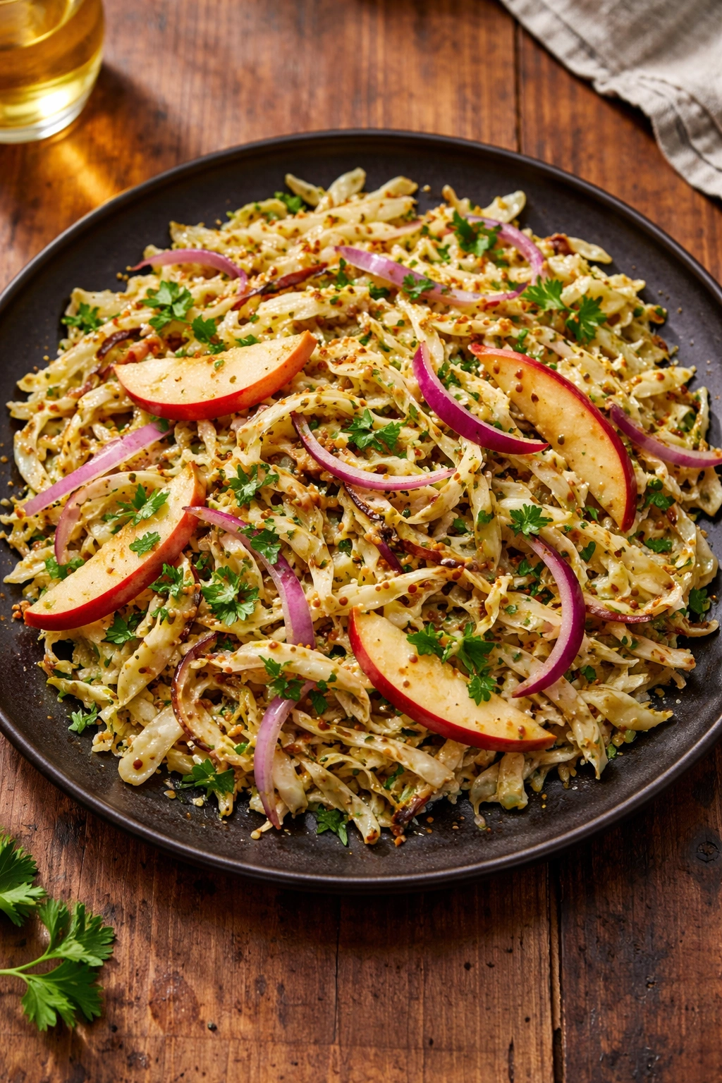 Charred cabbage apple slaw with maple-dijon dressing