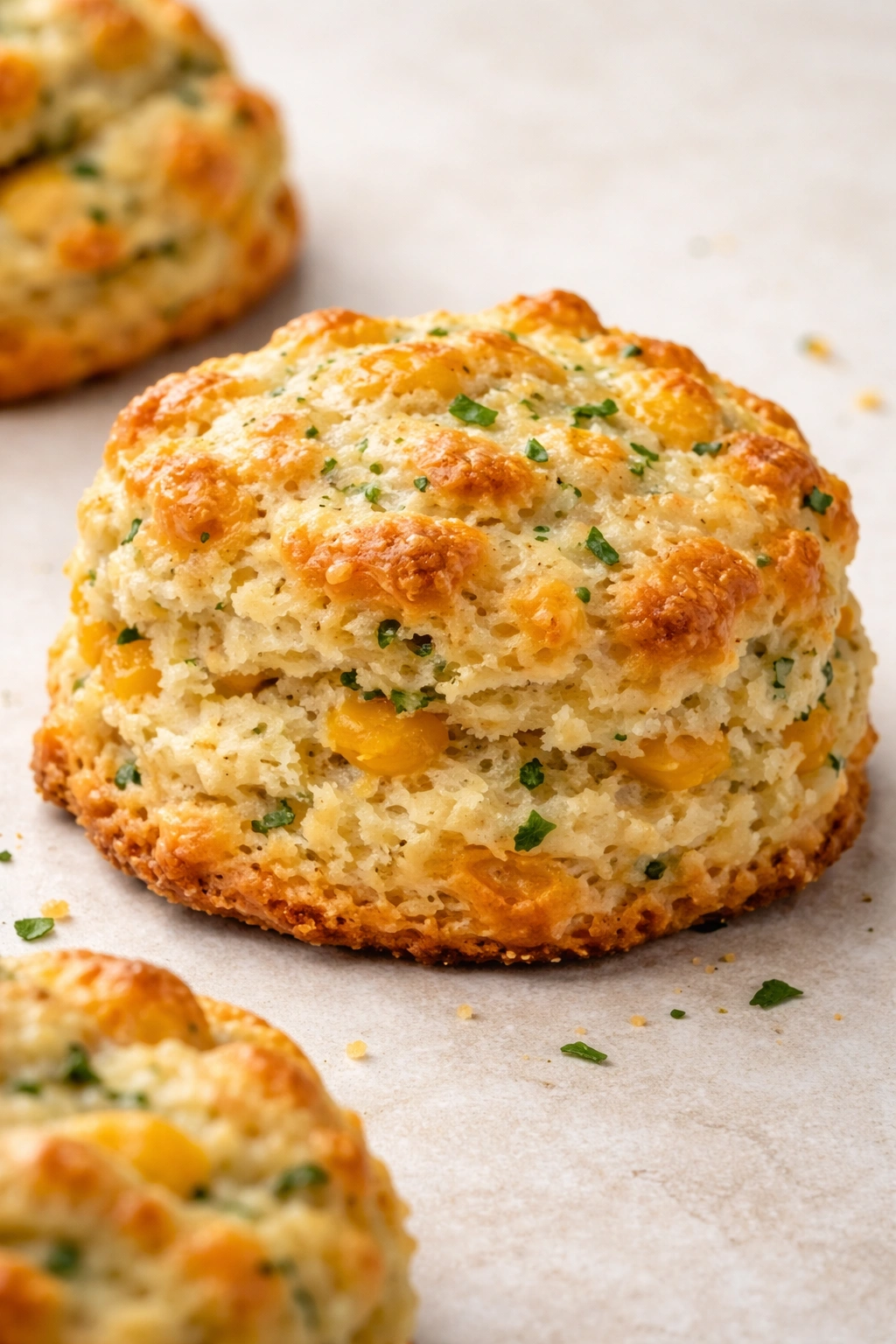 Cheddar herb biscuit with cheese chunks and herb flecks