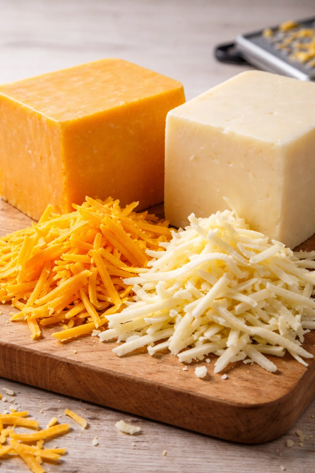 Close-up of cheddar and Monterey Jack blocks for nachos ingredients